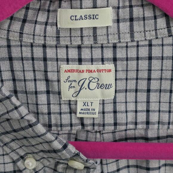 J.Crew Pima Cotton Oxford Shirt Men’s XL Tall Classic Fit Gray Navy Grid Check - Picture 3 of 12